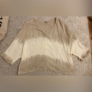 AMARA beige tan cotton short sleeve shirt top blouse Medium M